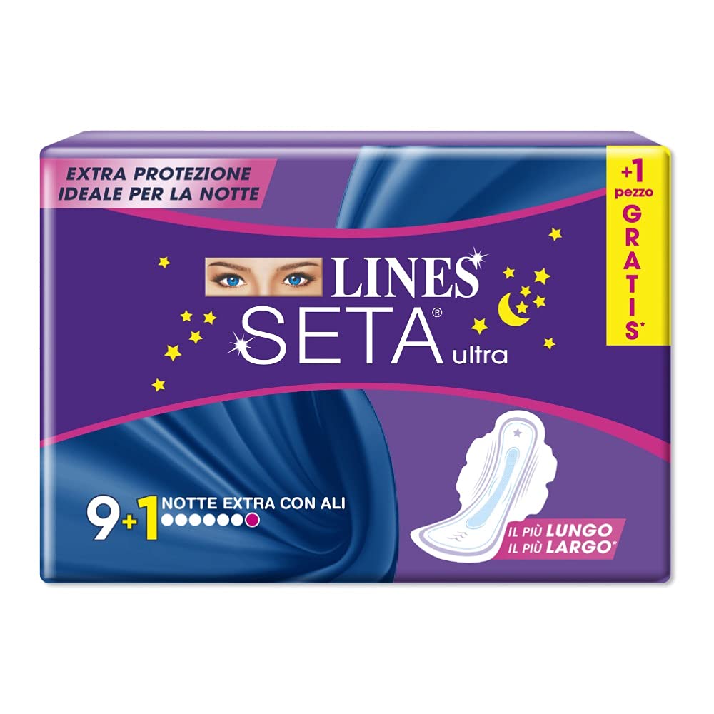 Lines Seta Ultra Assorbenti Notte Extra, Confezione da 9+1 Pezzi