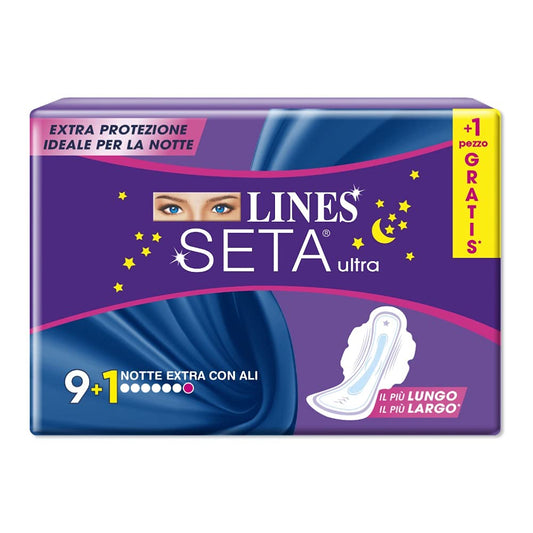 Lines Seta Ultra Assorbenti Notte Extra, Confezione da 9+1 Pezzi