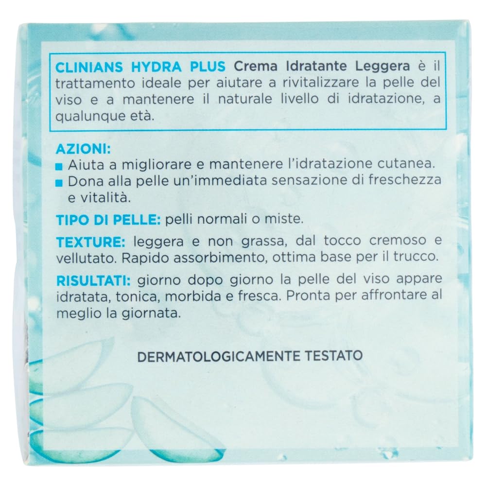 CLINIANS | Hydra Plus Crema Viso Idratante Leggera, Dermatologicamente Testato, Made in Italy, 50 ml