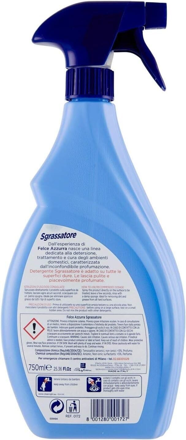 FELCE AZZURRA Sgrassatore Multiuso - Spray detergente con sgrassatore, detergente 750 ml