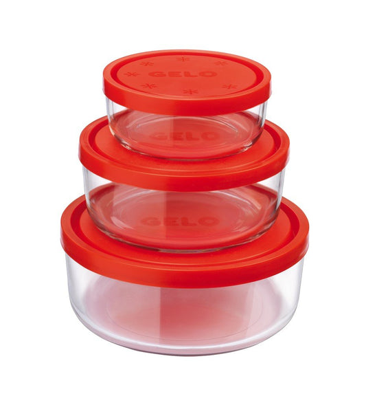 Rocco Bormioli Set 3 PZ.Gelo Box C/Cop. Rosso Diametro 11/15/18cm, Transparant, 3 pz