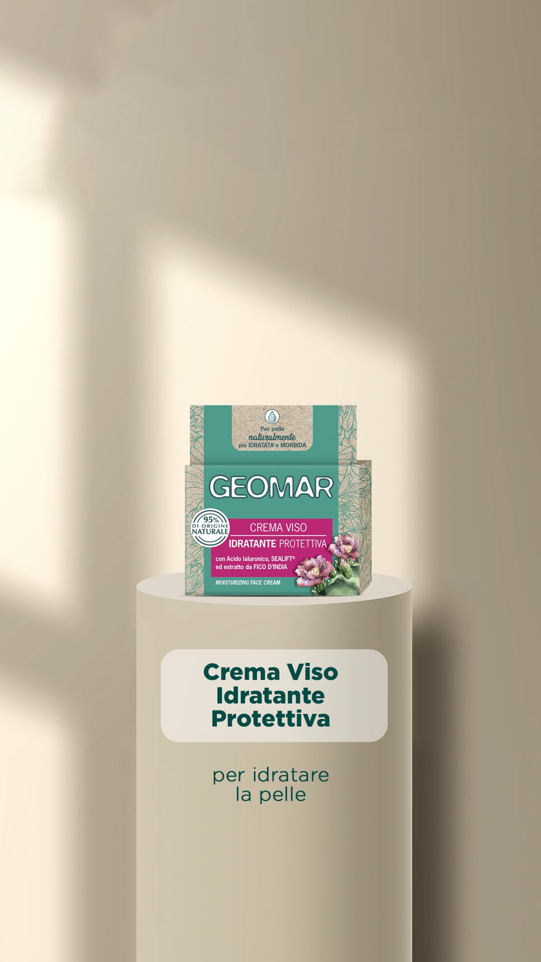 GEOMAR | Crema Viso Idratante Protettiva, con Acido Ialuronico di Origine Vegetale, Gel d’Aloe Bio, Bisabololo ed Ingredienti Marini e Terrestri, 95% di Origine Naturale, Made in Italy, 1 x 50 ml