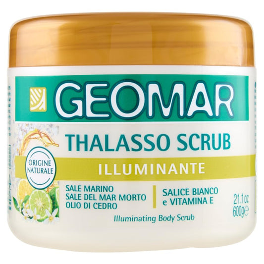 GEOMAR | Thalasso Scrub Corpo Illuminante, con Sale Marino del Mar Morto e Sale di Epsom, Olio di Mandorle Dolci, Riso, Cedro e Limone, estratti botanici, 95% di Origine Naturale, Made in Italy, 600 g