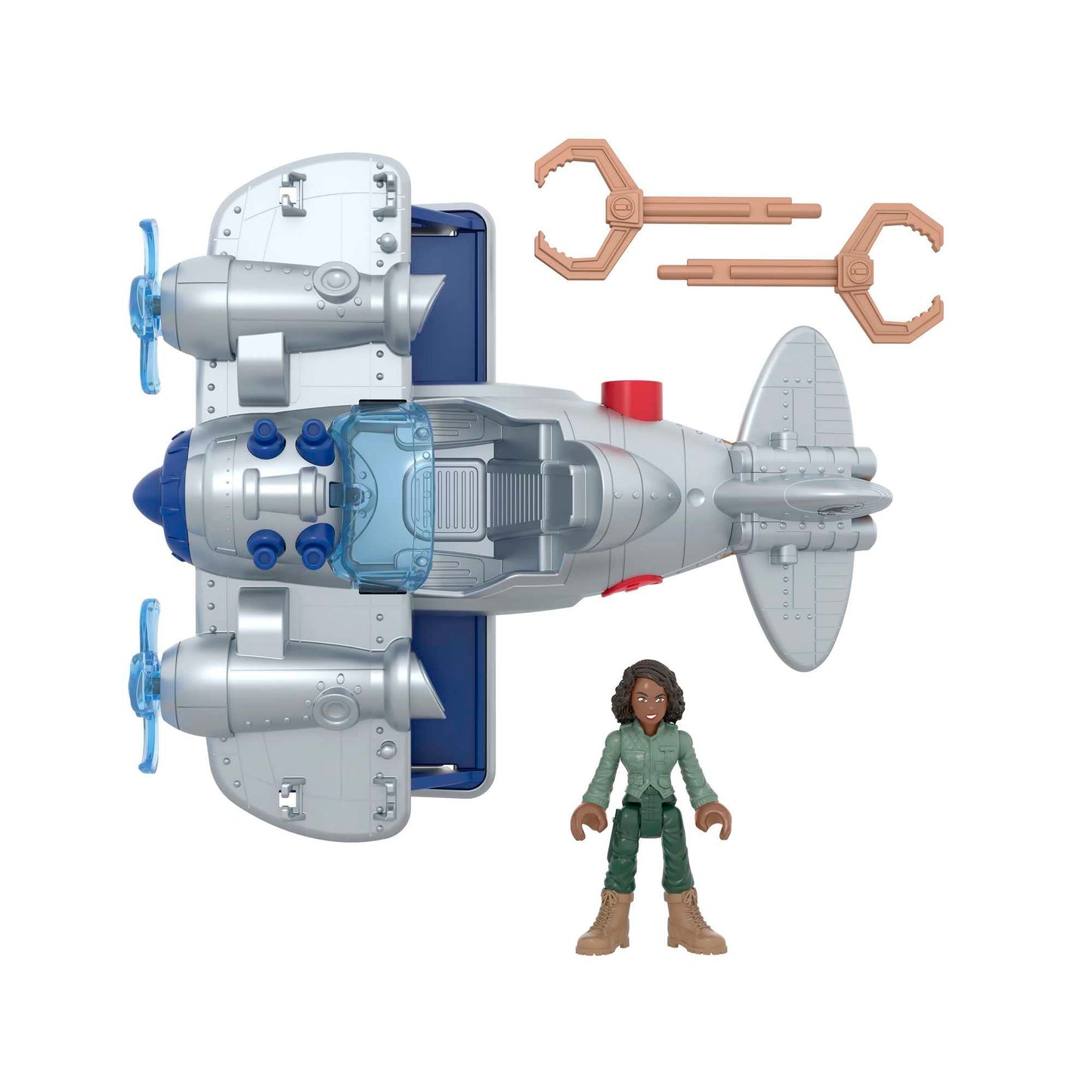 Imaginext Jurassic World Dominion - Air Tracker Kayla e il suo Aeroplano, il set include un action figure snodata di Kayla Watts, un aeroplano e 2 missili, giocattolo per bambini, 3+ anni, HML45