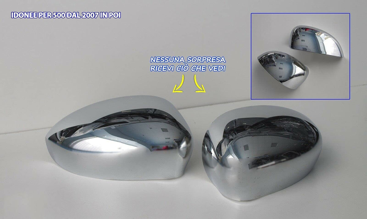 Generico Calotte Cromate per Retrovisori Specifiche (Non Originali) COMPATIBILI con 500 Prodotte dal 2007> per Specchietti Laterali Destro - Sinistro Kit Tuning - 89820-89830