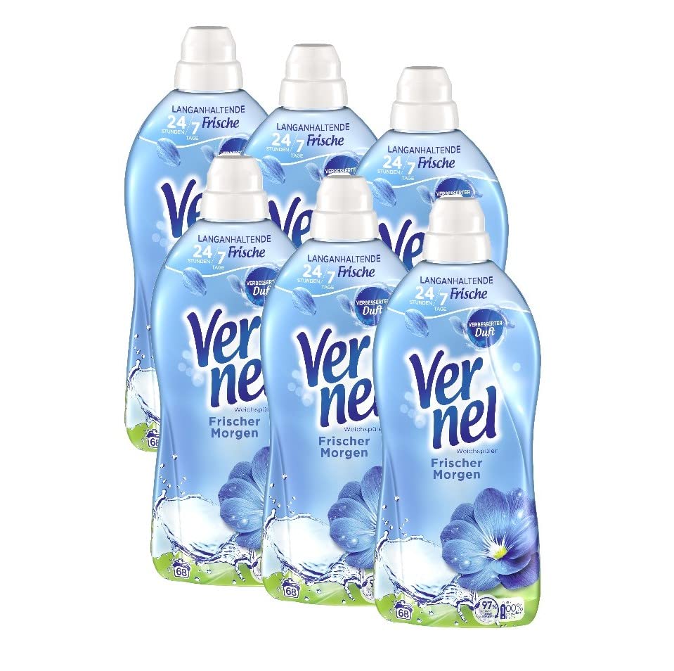 Vernel Ammorbidente per mattina fresca (6 x 72 lavaggi), profumo per bucato per 24 ore e 7 giorni, freschezza duratura con tecnologia esclusiva profumata, bottiglia riciclabile