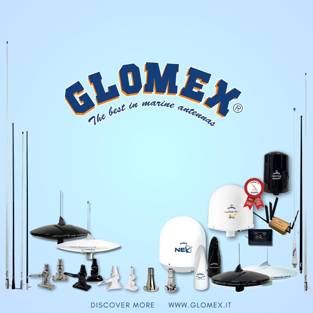 Glomex Antenna TV e FM DVB-T2, 210 mm/8", 24,5 con amplificatore integrato