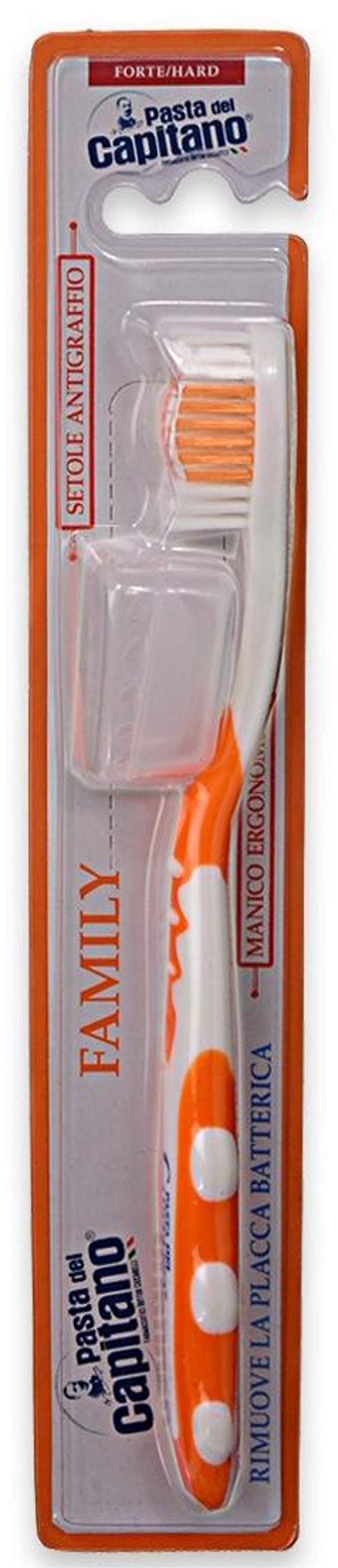Pasta del Capitano Spazzolino da denti forte verde e arancione, confezione da 2