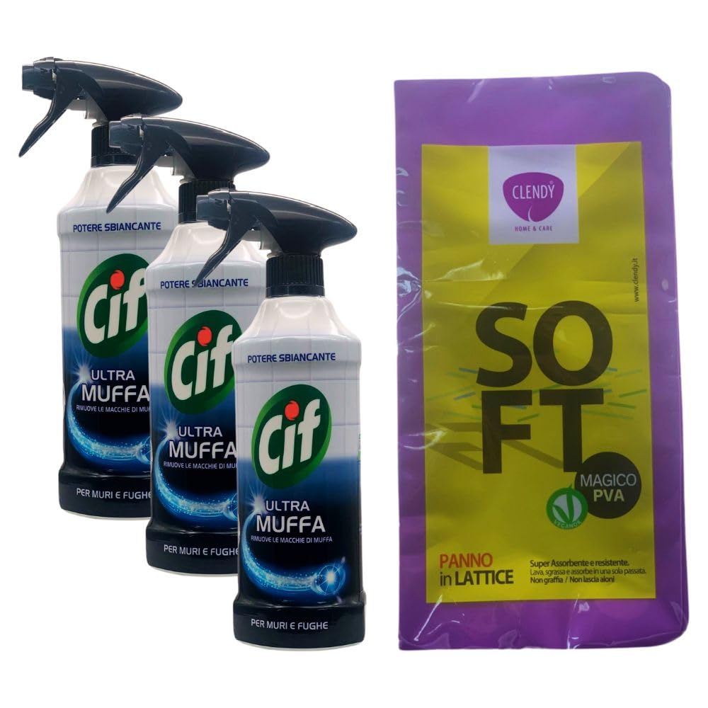 Set Pulizia: Ultra Muffa, Spray Antimuffa, Formato 500 ml + OMAGGIO 1 Panno Lattice 30x30 (3 Spray + Panno)