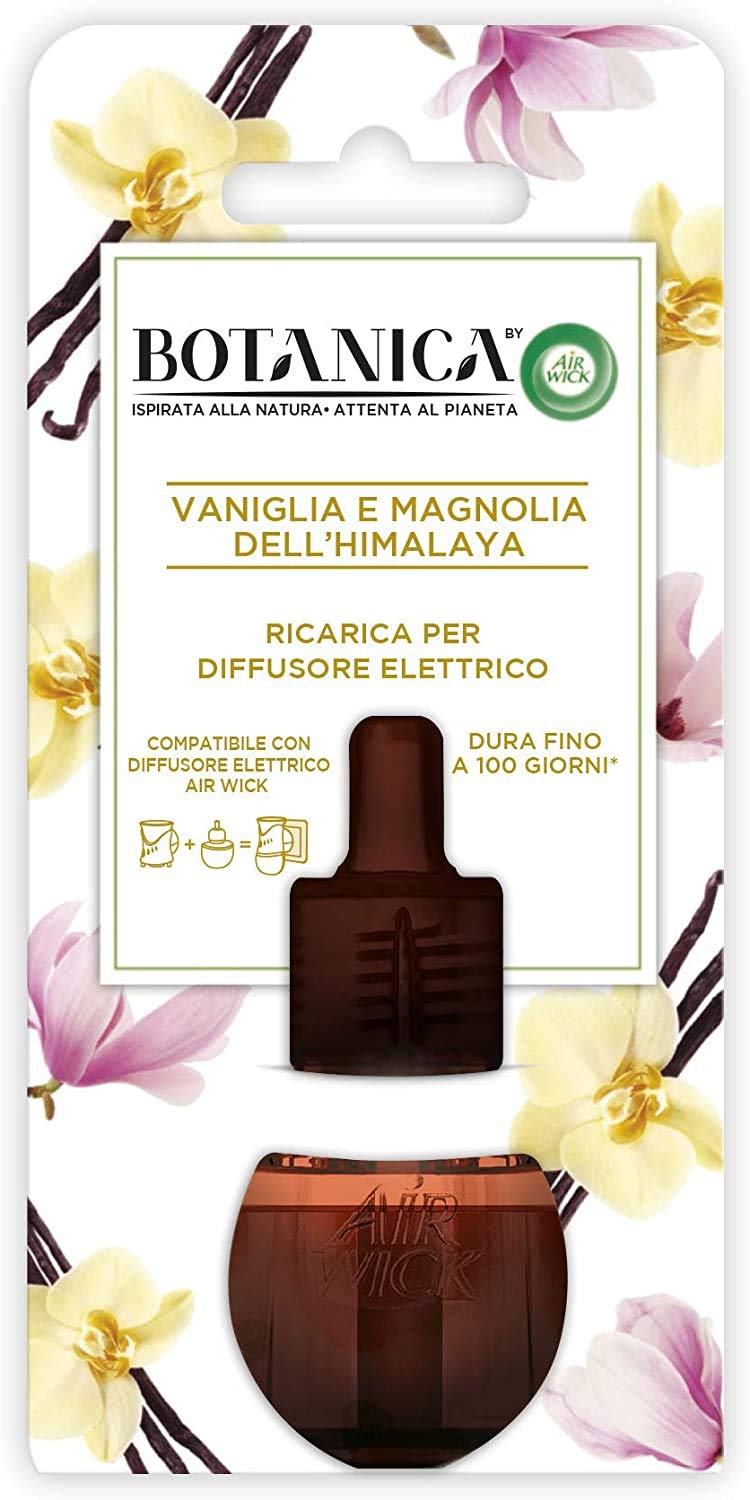 Airwick Botanica Diffusore Elettrico di Oli Essenziali, Confezione con 1 Profumatore per Ambienti e 1 Ricarica alla Fragranza di Vaniglia e Magnolia dell'Hymalaia, Profumatore per Ambienti Elettrico