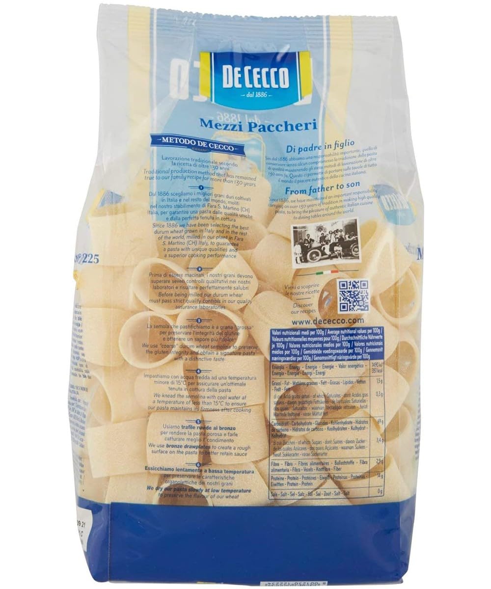 10 x Cecco Mezzi Paccheri No. 225 Italian Pasta 500g
