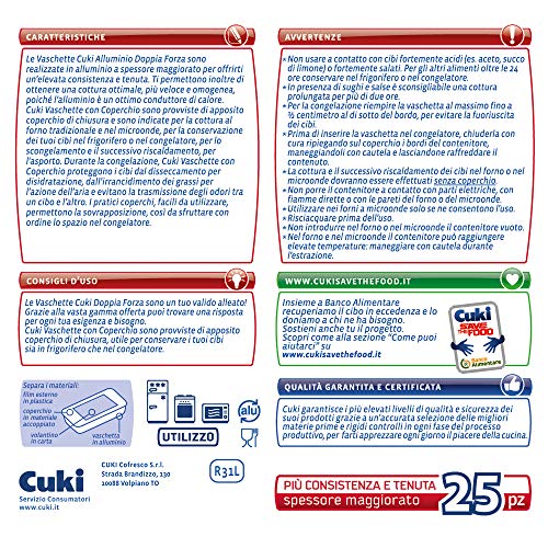 Cuki Vaschette Alluminio con coperchi - Doppia Forza - 1 porzione - rettangolari