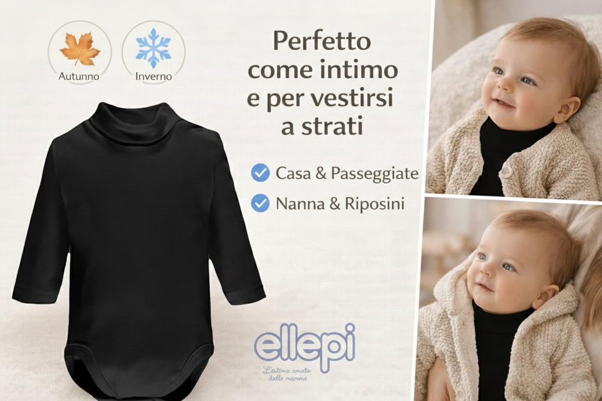 Ellepi Body Lupetto Neonato e Bambino – Caldo Cotone per l’Inverno Colore Nero