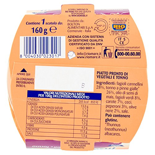 Rio Mare Insalatissime Mix di Fagioli e Tonno Pinne Gialle con Carote, Peperoni e Olive, Senza Conservanti, 6 Lattine da 160 g