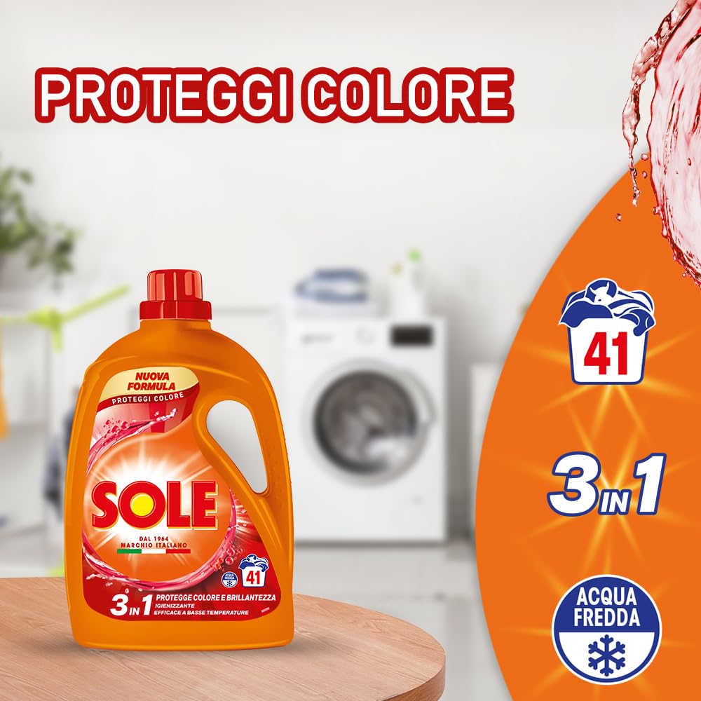 Sole Detersivo Lavatrice Proteggi colore 287 Lavaggi, (7x41), Formula igienizzante, Detersivo Lavatrice Liquido Proteggi colore, rimuove le macchie a basse temperature
