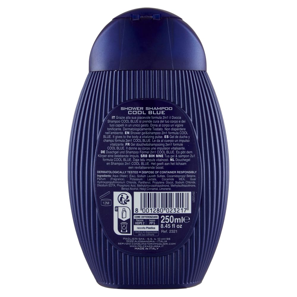 12x Felce Azzurra Doccia Shampoo Uomo Cool Blue Tonificante Shower Shampoo 250ml