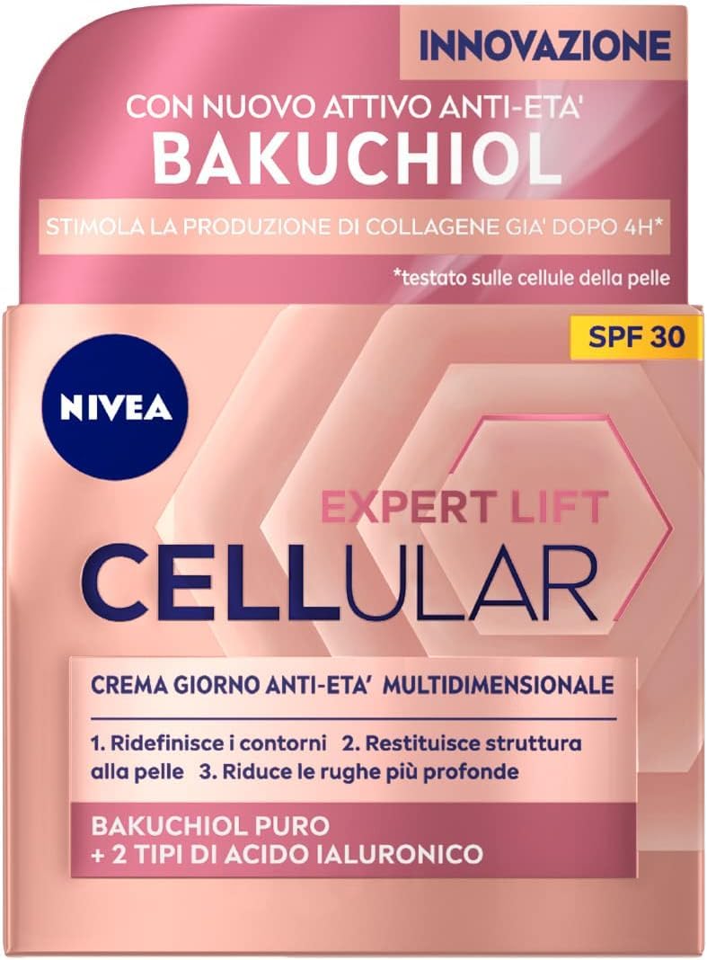 NIVEA CELLULAR EXPERT LIFT Crema Giorno Anti-età Multidimensionale SPF 30 50 ml, Crema viso giorno con Bakuchiol Puro e 2 tipi di Acido Ialuronico, Crema antirughe giorno