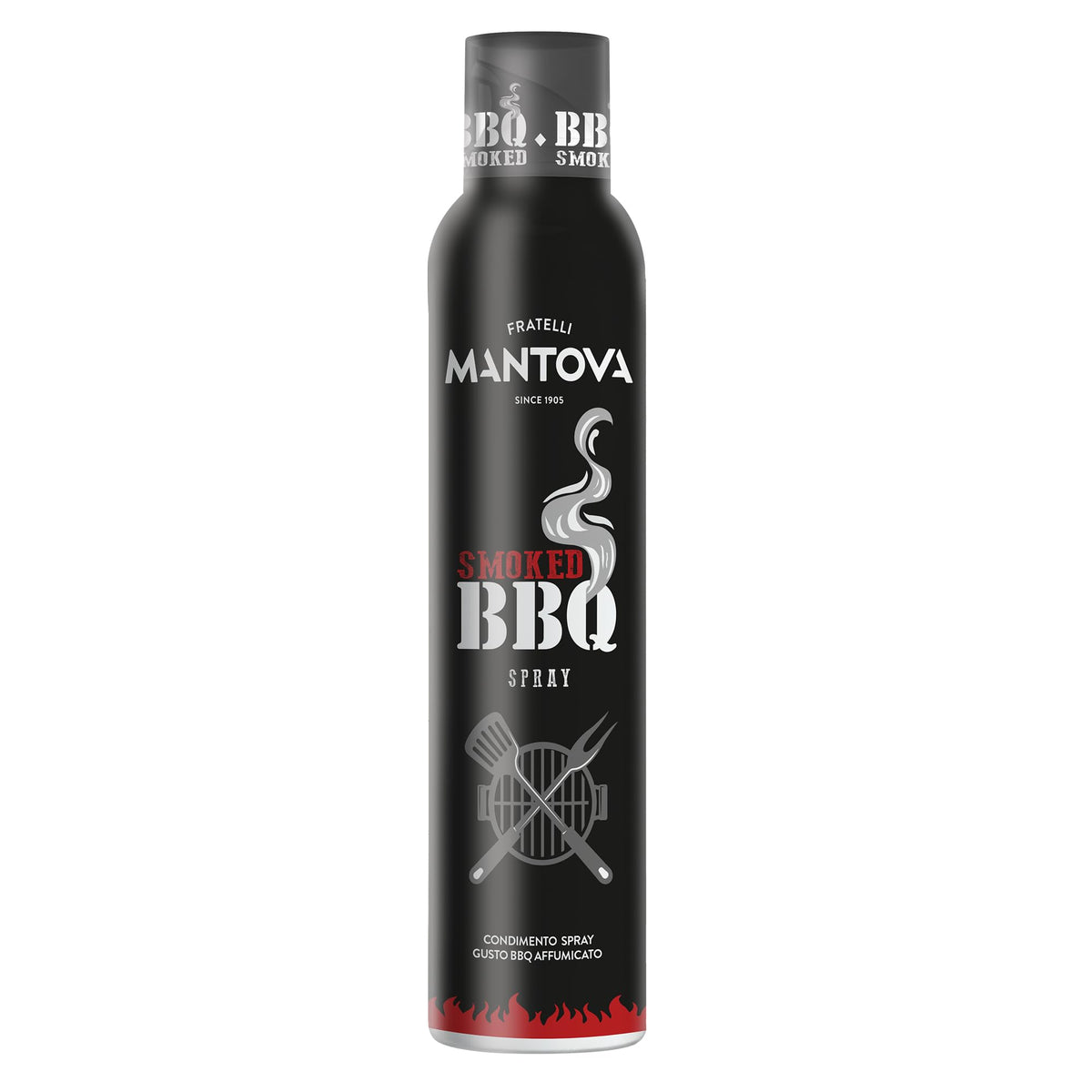 Smoked BBQ Spray Fratelli Mantova, Olio di girasole alto oleico al gusto BBQ affumicato, Olio Spray per Barbecue, Spray da Cucina, Adatto ai vegani, Zero sprechi e dosi precise
