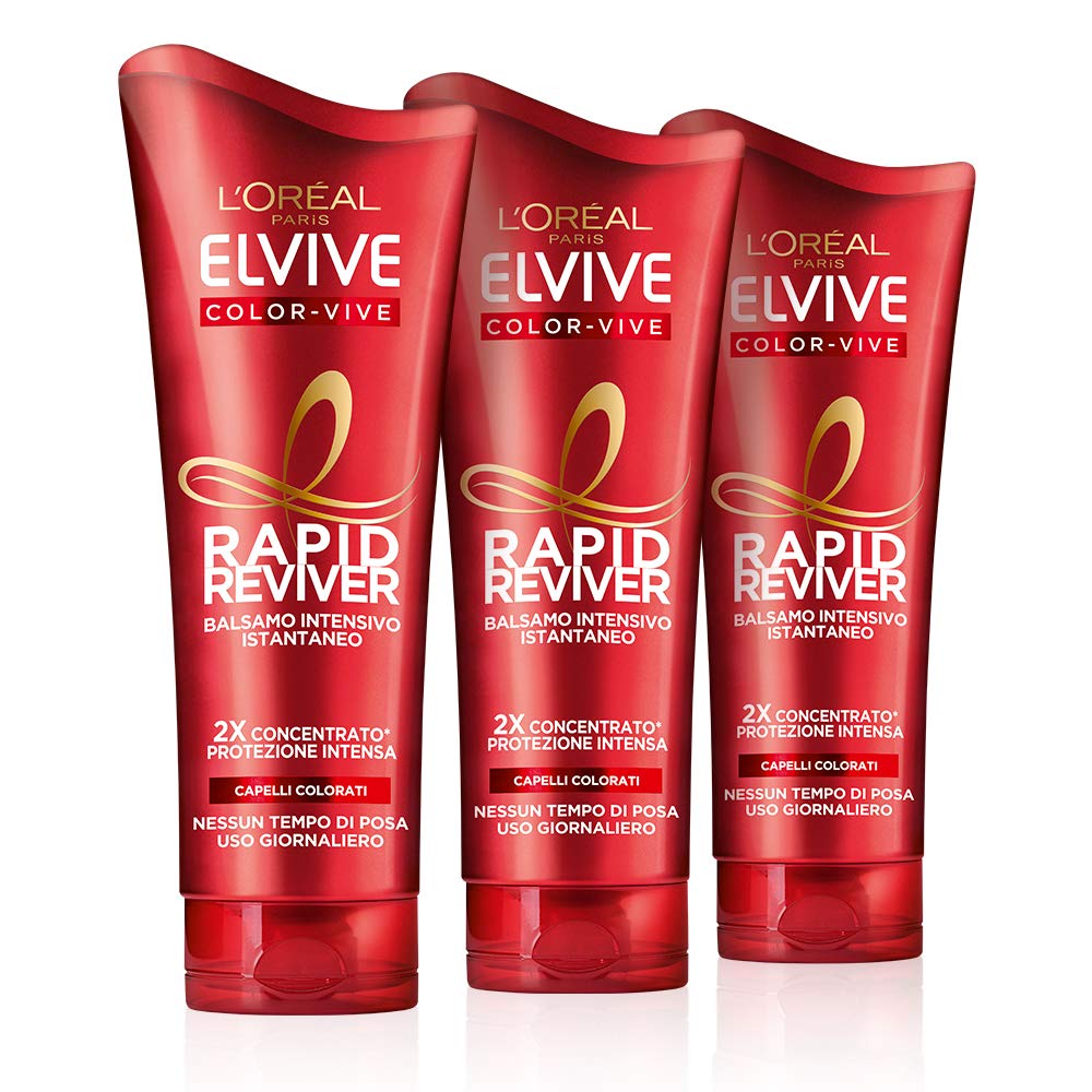 L'Oréal Paris Elvive Rapid Reviver Balsamo Intensivo Istantaneo Color Vive, Arricchito con Amminoacido e Vitamina E, per Capelli Colorati, Confezione da 3