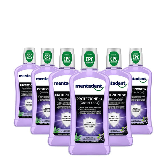 Mentadent Collutorio Protezione 5x Antiplacca con CPC per una protezione antibatterica per la bocca, 6 pezzi da 400 ml