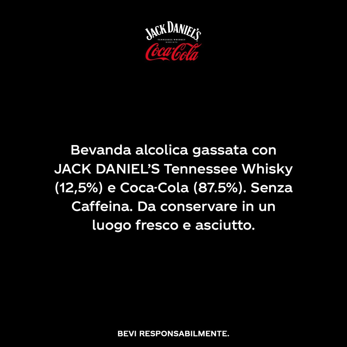 Jack Daniel’s & Coca-Cola, Bevanda Alcolica (5% Vol.) Pronta da Bere, a base di Whiskey e Coca-Cola - 1 Confezione da 12 Lattine da 33cl