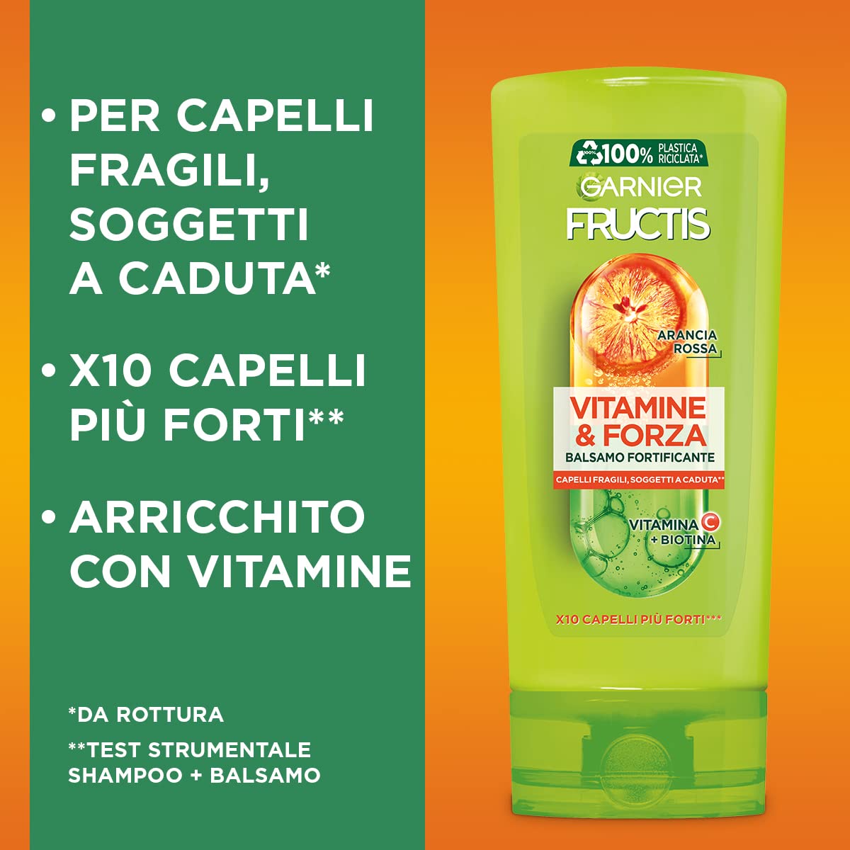 Garnier Fructis Vitamine&Forza, Balsamo Fortificante per Capelli Fragili e Soggetti a Rottura, Formula Arricchita con Vitamine per Capelli 10 Volte più Forti, 200 ml