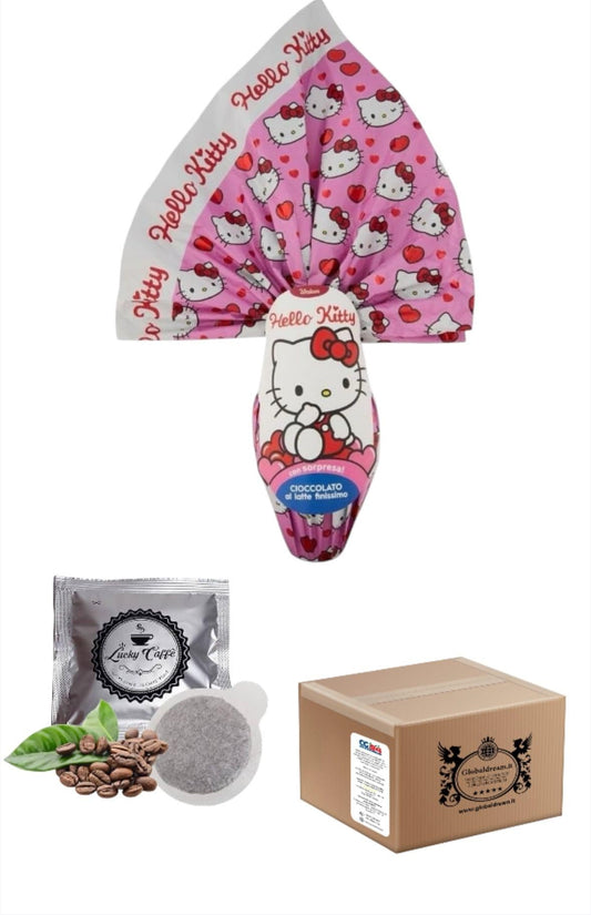 CG94! uovo di Cioccolato finissimo al latte Hello Kitty 200 g + 2 cialde lucky caffe' in omaggio
