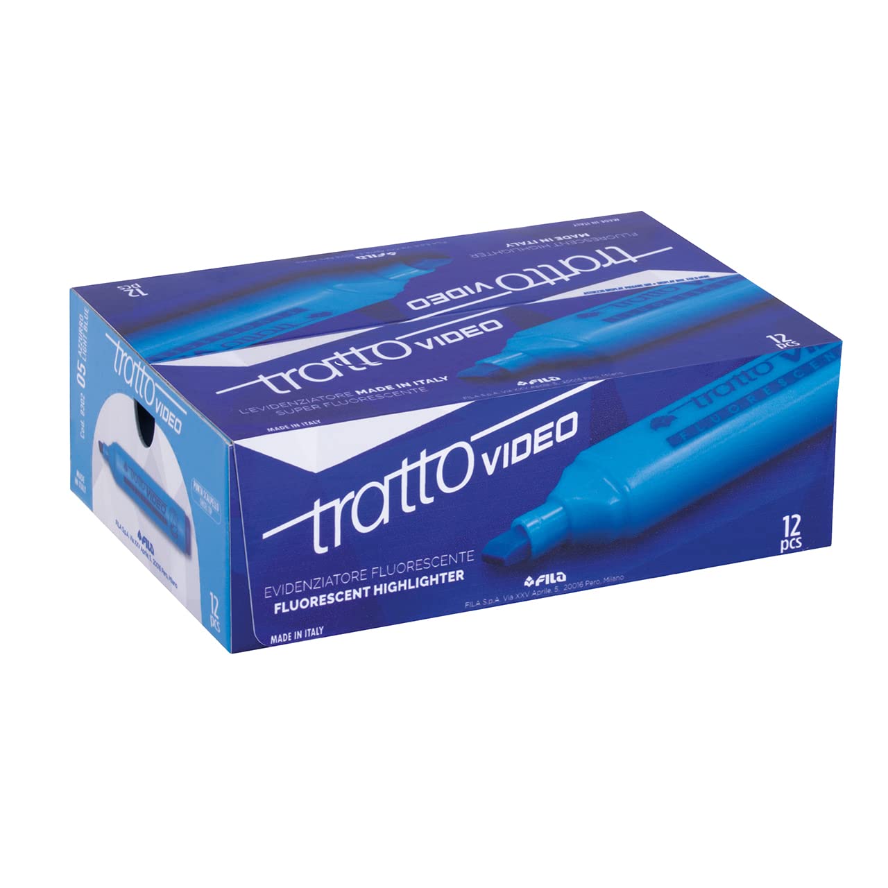 Tratto 830205 Evidenziatore Tratto Video, 1-5 mm, Confezione 12, Azzurro