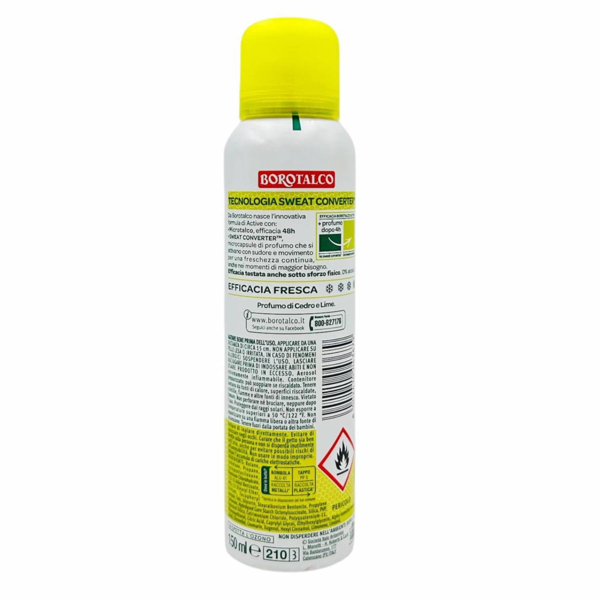 Borotalco Active Deodorante Unisex Con Microtalco Al Profumo Di Cedro e Lime Spray 48H Senza Alcool 150 Ml