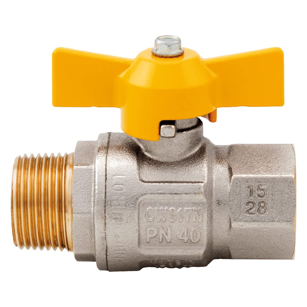 Valvola A Sfera Per Gas Maniglia A 'T' Passaggio Totale. A Norme Dvgw Gas Iso 7/1. MaschioFemmina