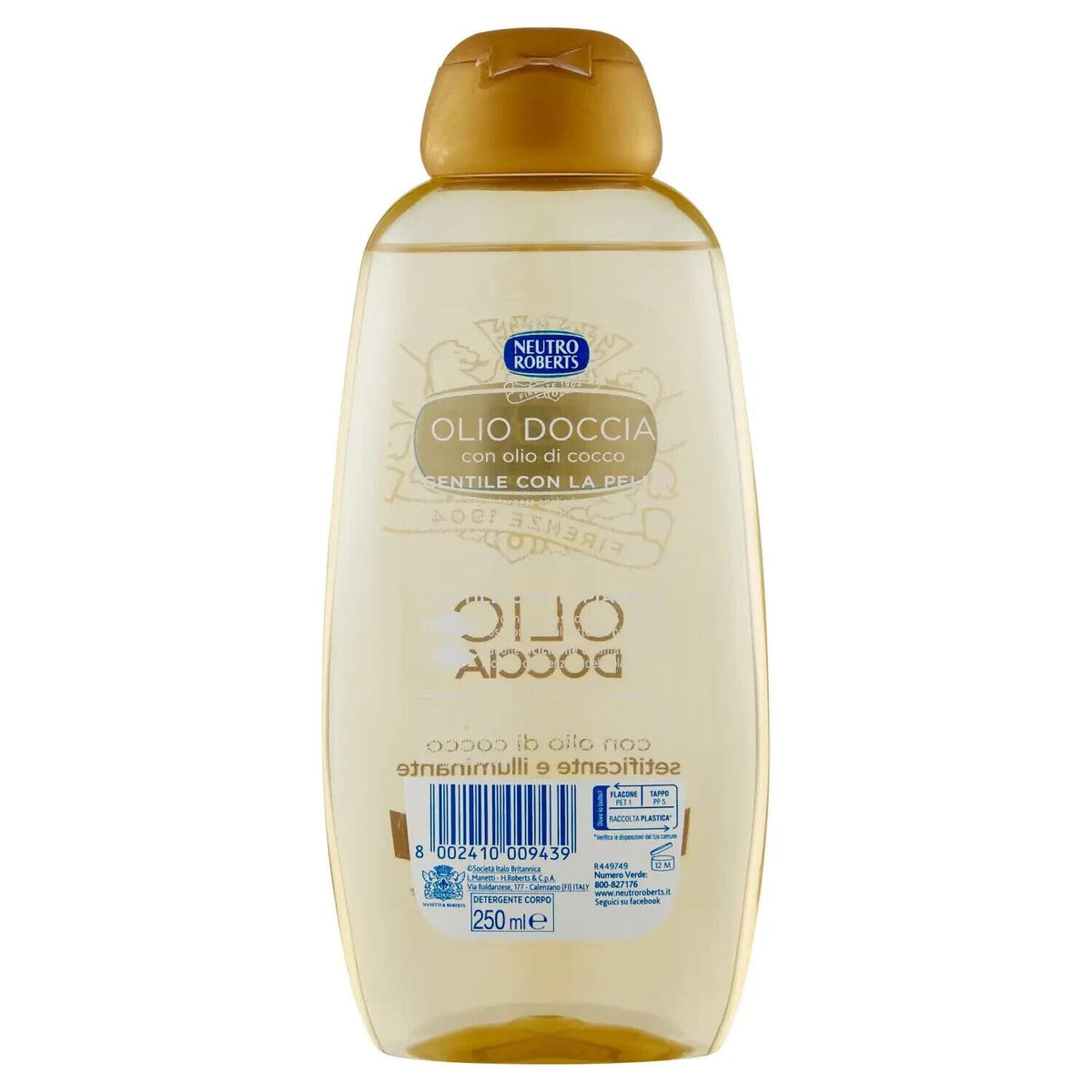 Neutro Roberts Olio Doccia con Olio di Cocco, Olio Doccia con Olio di Cocco, Setoso e Luminoso, 250 ml + 1 confezione da 100 g