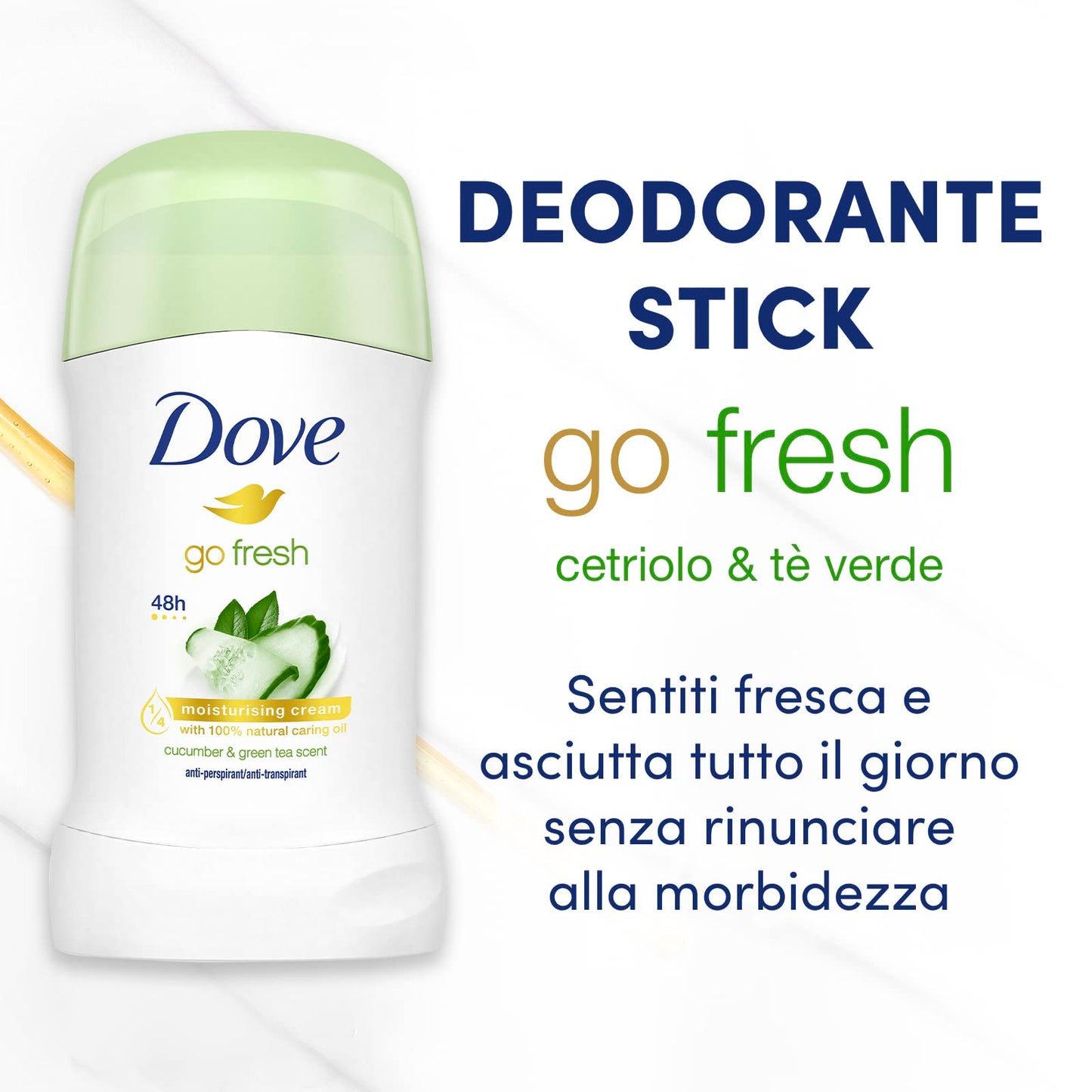 Dove, Deodorante Go Fresh Cetriolo e Tè Verde Stick, Antitraspirante, con 1/4 Crema Idratante, Protezione Fino a 48 Ore, con Olio Nutriente, per Uomo e Donna, 6 Pezzi da 40ml