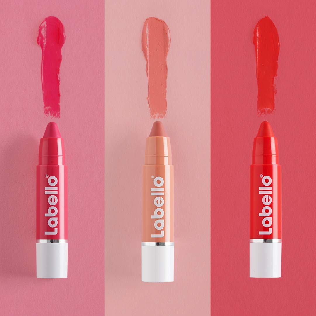 Labello Lips2Kß Color Lip Balm Hot Pink in Confezione da 3 (3 x 3 g), Cura delle Labbra con Colori intensi, Rossetto con Vera Cura Labello, Rosa