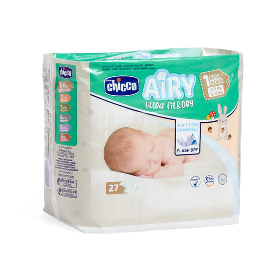 Chicco Airy Ultra Fit&Dry New Born Taglia 1 Pannolini per Bimbi 2-5 kg, 27 Pezzi