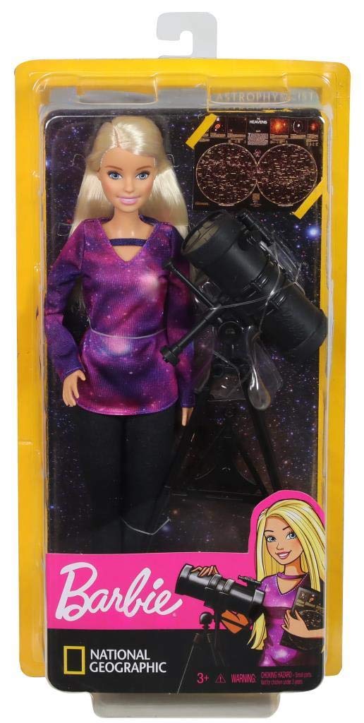 Barbie Carriere Astrofisica, Bambola Bionda con Telescopio e Accessori, Ispirata da National Geographic, Giocattolo per Bambini 3 + Anni, GDM47