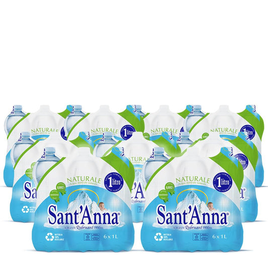 Acqua Sant'Anna Pack 1,0L Naturale | 54 bottiglie | Acqua Minerale Naturale Oligominerale Minimamente mineralizzata | Bottiglie di Plastica 100% Riciclabile