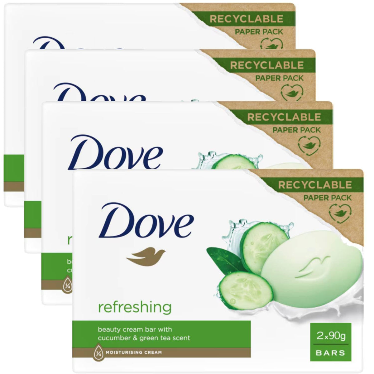Dove Beauty Cream Bar Cetriolo E Tè Verde Saponetta Solida Rinfrescante 2X90 Gr 4 Unità
