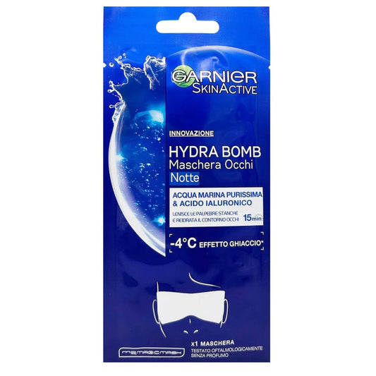 Garnier Skin Active Hydra Bomb Maschera Occhi In Tessuto Notte -4°C Effetto Ghiaccio Con Acqua Marina Purissima E Acido Ialuronico Senza Profumo 6 Gr (Maschera Occhi 1 Unità)