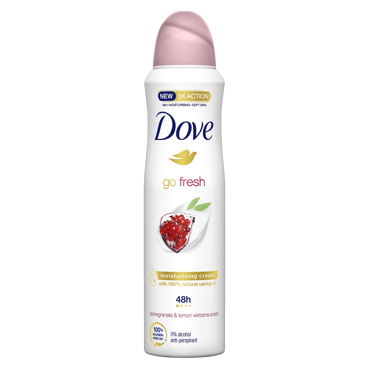 Dove, Go Fresh Deodorante Spray Melograno, con 1/4 Crema Idratante, Antitraspirante, Senza Alcool, Pelle Asciutta Fino a 48 Ore, Profumazione al Melograno, Deodorante Uomo e Donna, 6 Pezzi da 150 ml