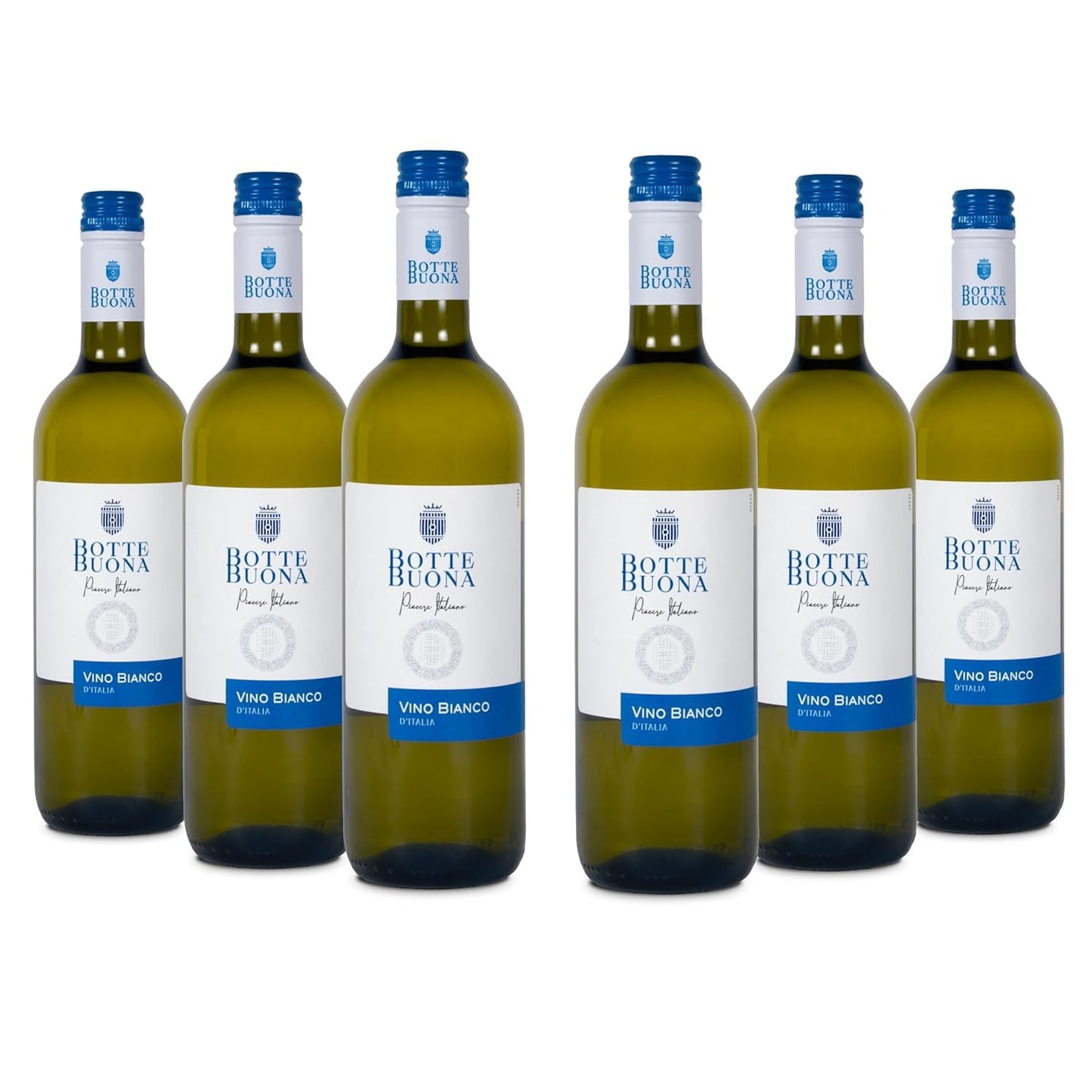 BotteBuona Vino Bianco d'Italia, Gusto Fresco e Profumo Delicato, 10.5 % Vol, Confezione con 6 Bottiglie da 750 ml