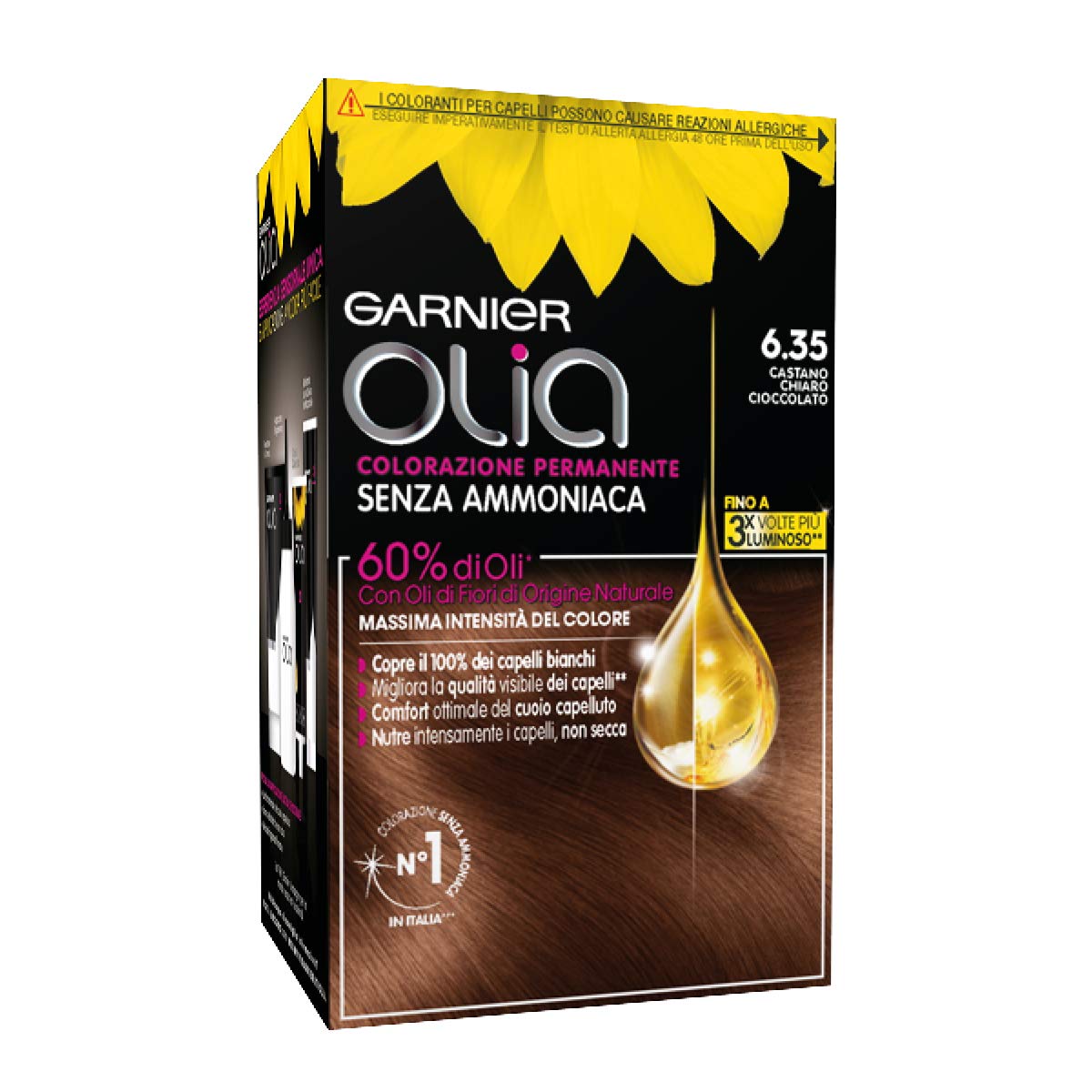 Garnier Olia Colorazione Permanente, 6.35 Castano Chiaro Cioccolato - 1 Pacco