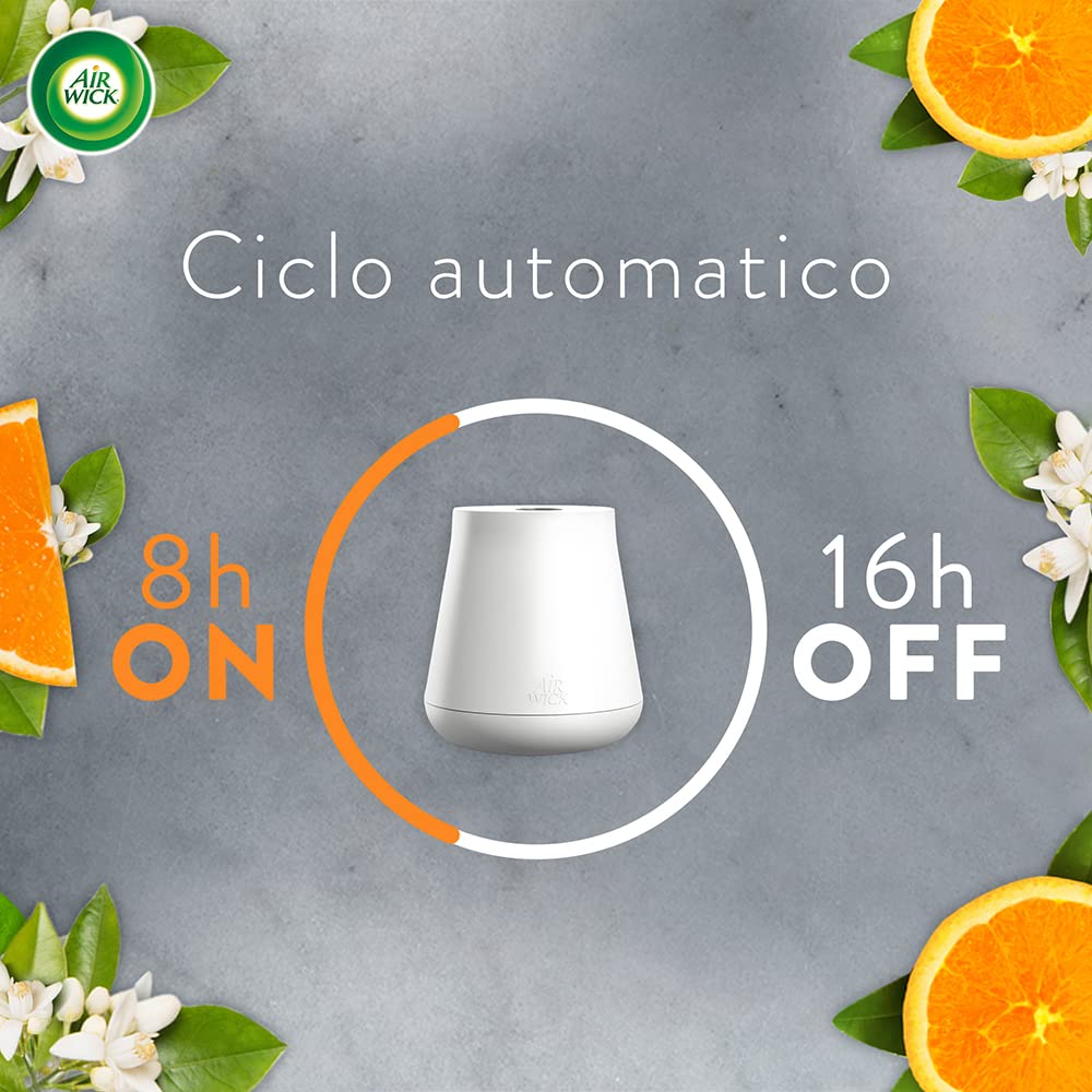 Airwick Diffusore di Fragranza con Oli Essenziali e Ricarica Fragranza, Mandarino e Arancia Dolce, Citrice, Rubicondo, 2 Unità, Confezione da 1