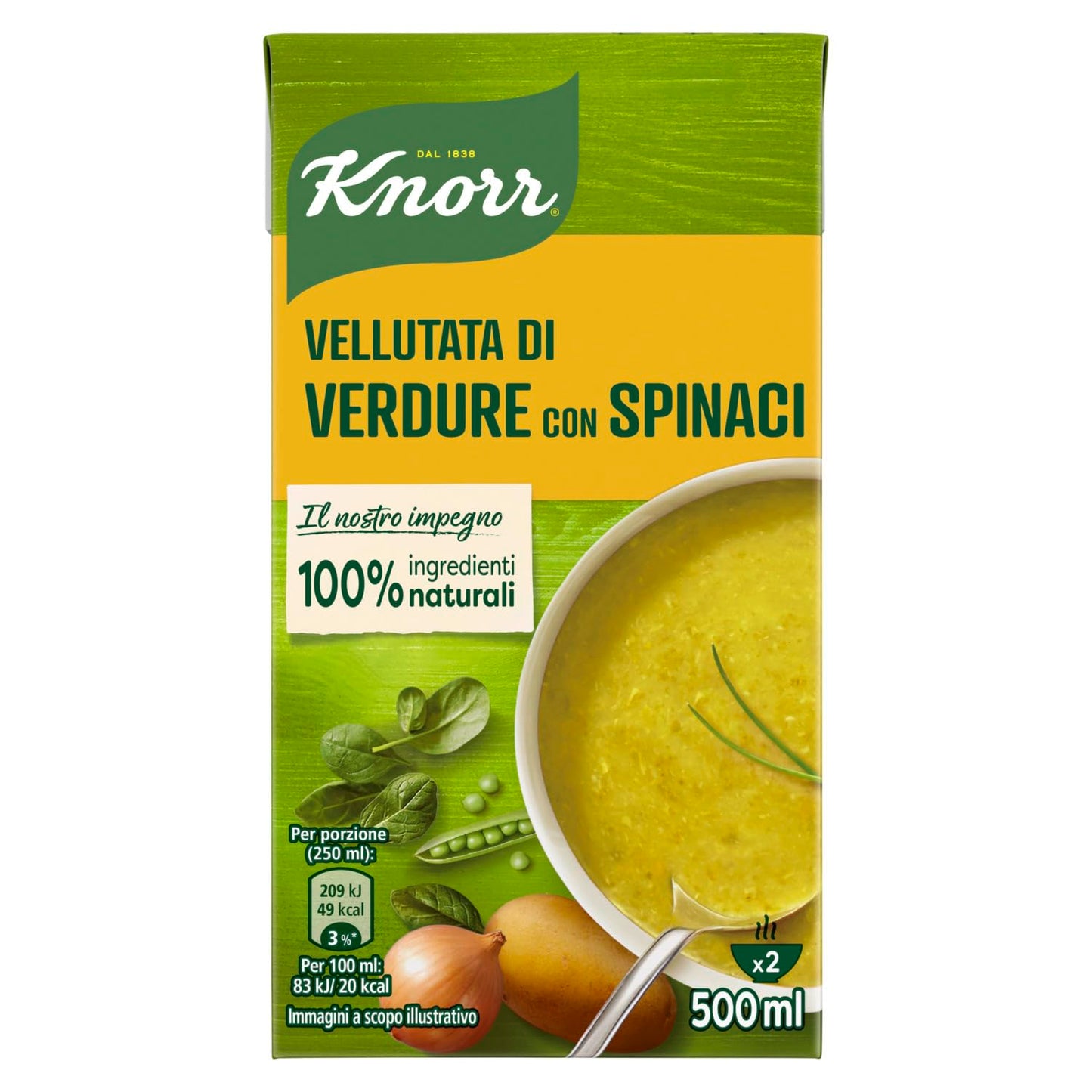 Knorr Vellutata di Spinaci, Piatti Pronti Knorr con Ingredienti Naturali, Senza Coloranti e Senza Conservanti Aggiunti, Ricco di Fibre e Fonte di Proteine, Vegetariano, 12 Confezioni da 750ml