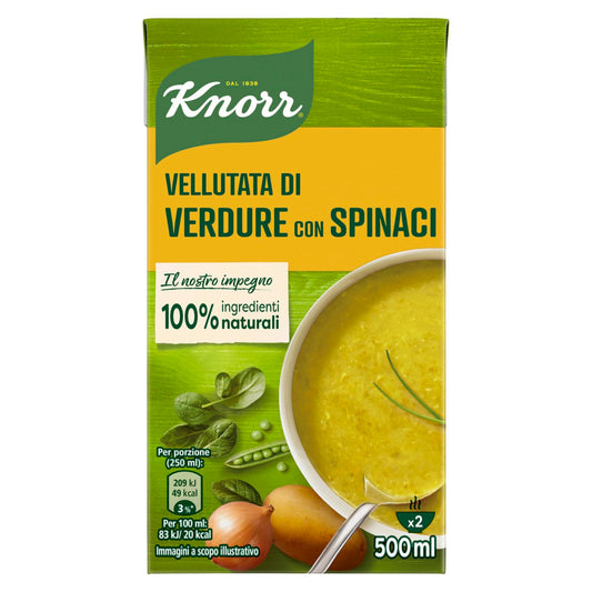 Knorr Vellutata di Spinaci, Piatti Pronti Knorr con Ingredienti Naturali, Senza Coloranti e Senza Conservanti Aggiunti, Ricco di Fibre e Fonte di Proteine, Vegetariano, 12 Confezioni da 750ml
