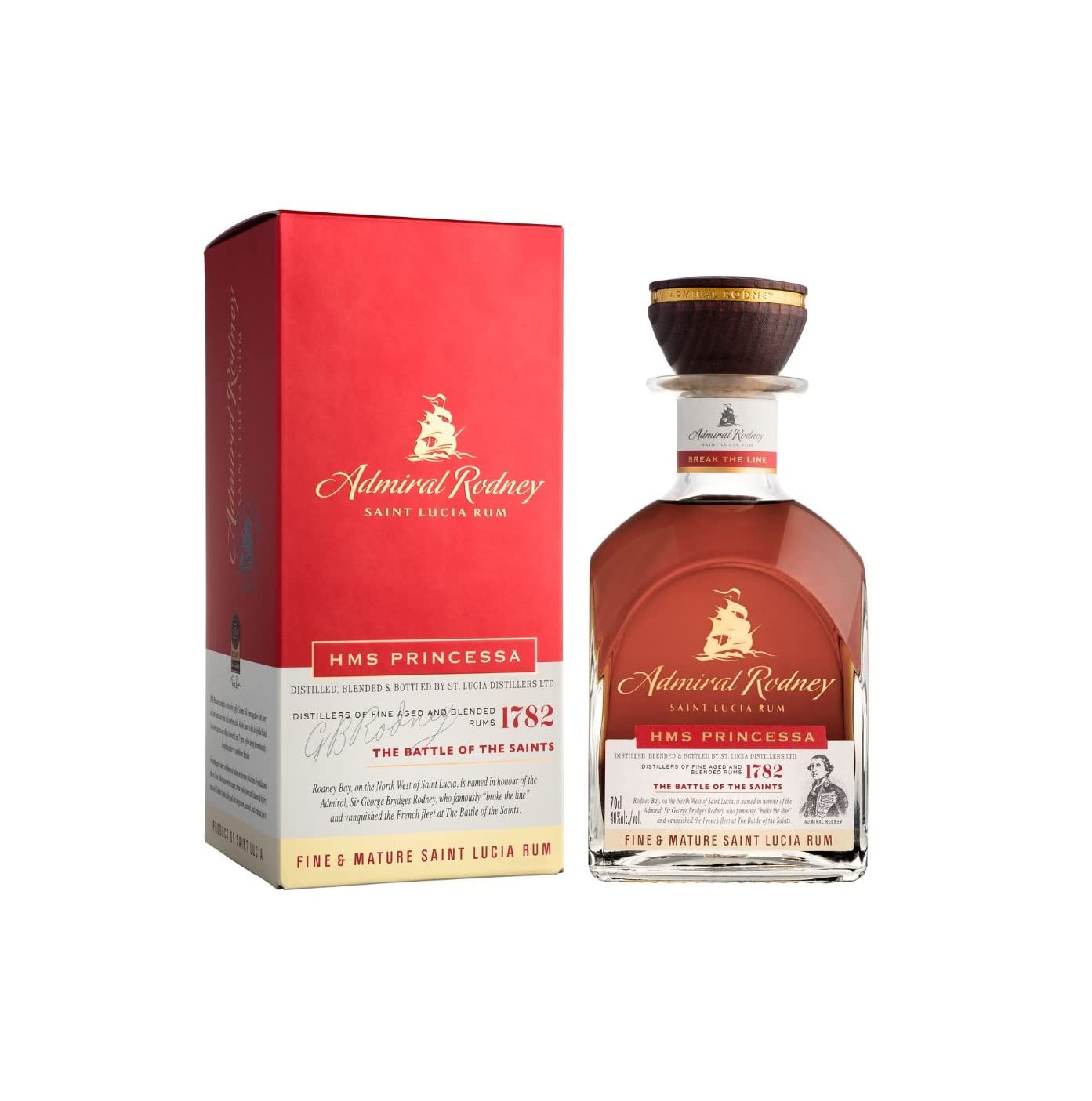 Admiral Rodney HMS PRINCESSA Fine & Mature Saint Lucia Rum 40% Vol. 0,7l in Giftbox