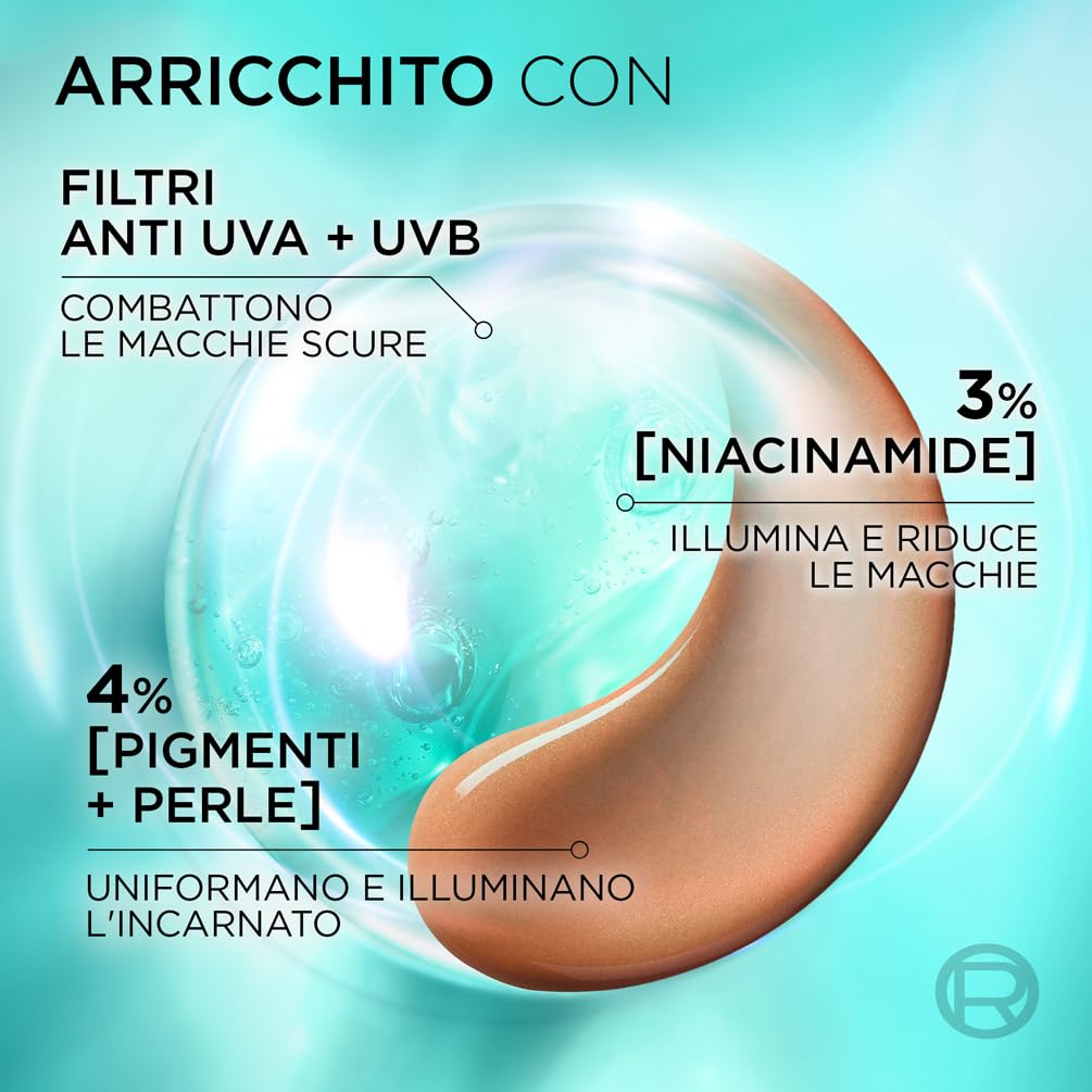 L'Oréal Paris Fluido UV Anti-Macchie, Per Tutti i Tipi di Pelle, Incarnato Luminoso, Macchie Scure e imperfezioni Meno Visibili, Con Niacinamide e SPF50, Bright Reveal, Tonalità: Medium, 50 ml