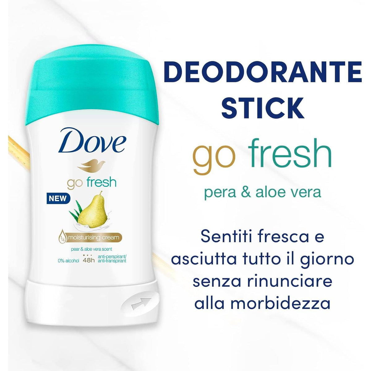 Dove Deodorante Go Fresh Pera E Aloe Vera Antitraspirante 48H Stick 40 Ml