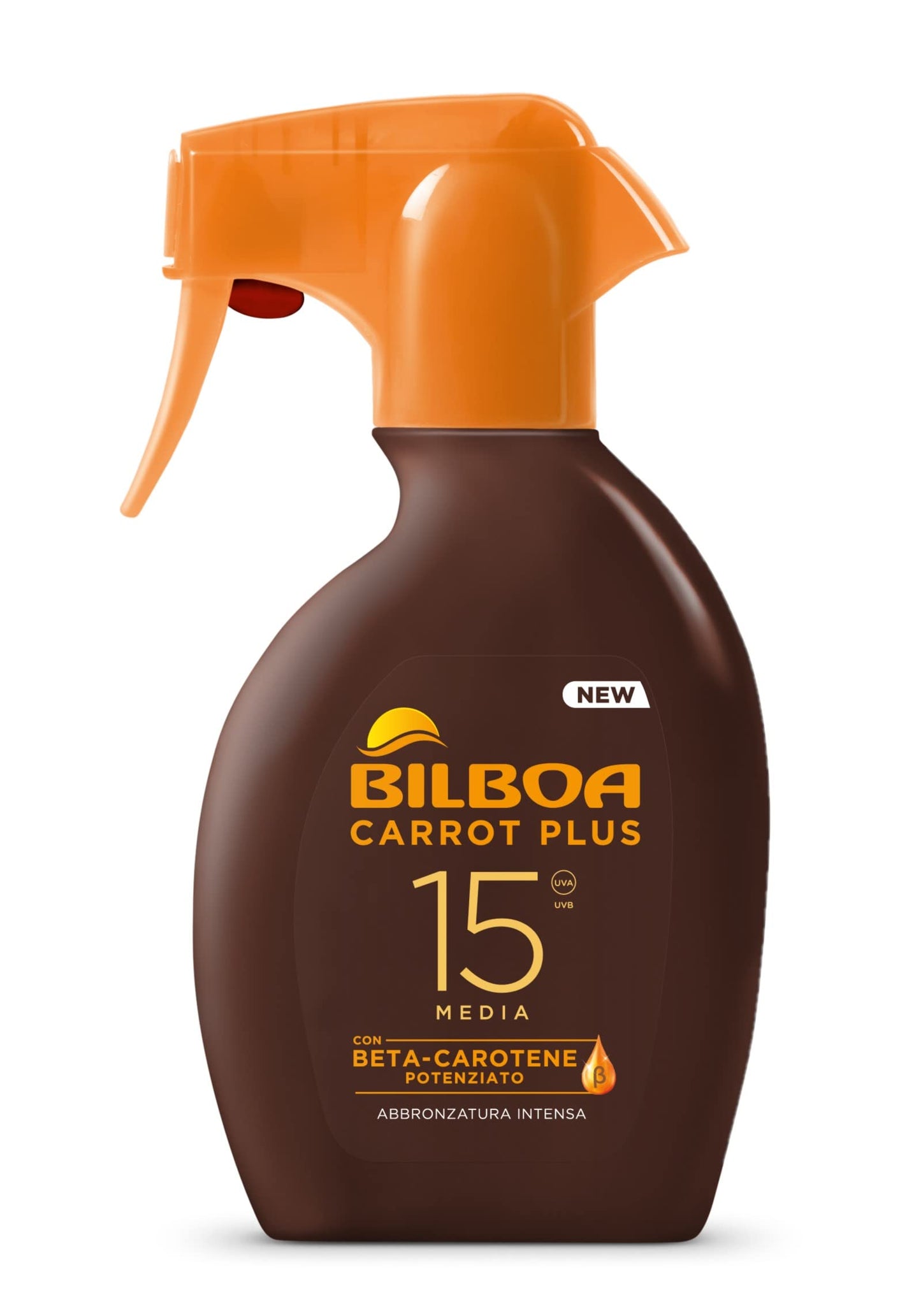 Bilboa Carrot Plus, Solare Trigger SPF 15, Abbronzante Corpo, Formula con Betacarotene per una Abbronzatura Intensa e Duratura, Resistente all'Acqua, Dermatologicamente Testato, 200 ml