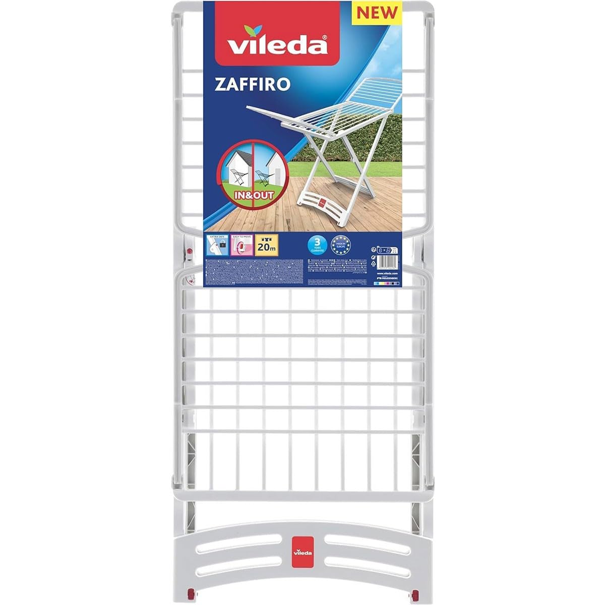 Vileda Zaffiro Stendibiancheria da Pavimento, Stendino a Cavalletto, da Esterno, con Ruote, Richiudibile, Spazio di Stenditura 20 mt, in Resina 100%, 182 x 55 x 88 cm