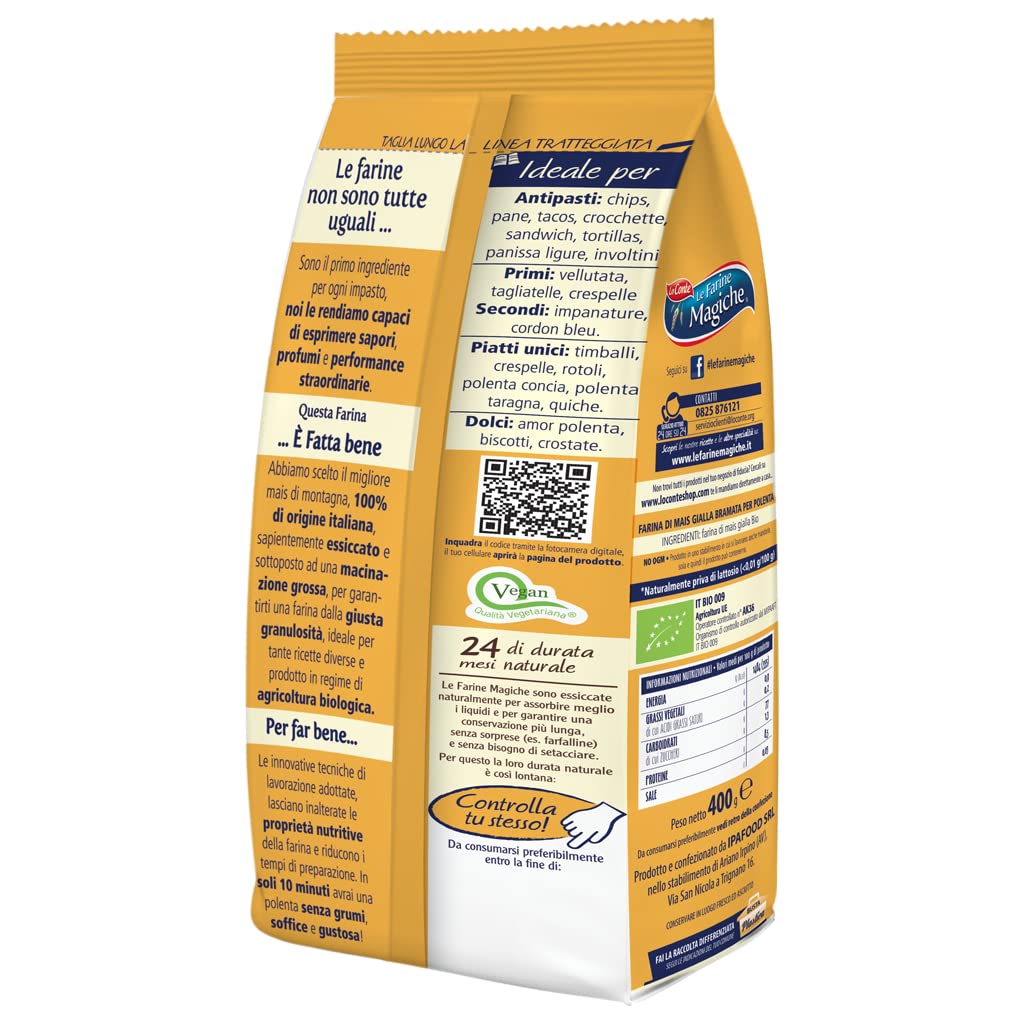 Le Farine Magiche, Farina di Mais, Polenta Bramata Bio, dalla giusta granulosità ideale per Dolci e Salati, Confezione da 400g